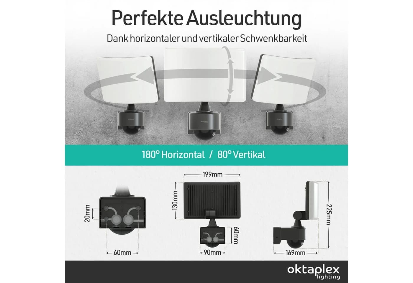 Oktaplex lighting LED Außen-Wandleuchte Cali mit Bewegungsmelder 240° IP65 - Bild 4