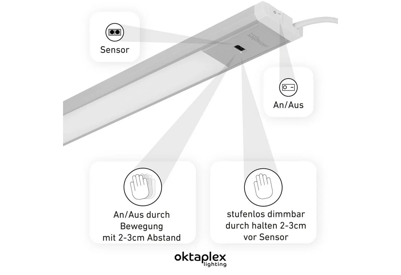 Oktaplex lighting LED Unterbauleuchte 40cm Alu Silber mit Sensor