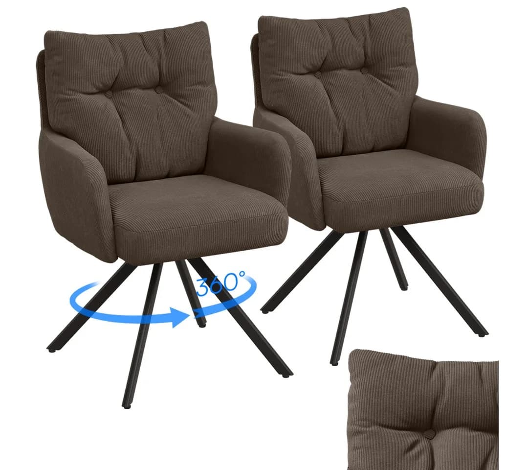 skølm Esszimmerstuhl Arvakr 2er-Set Braun Cord 360° drehbar - Bild 2