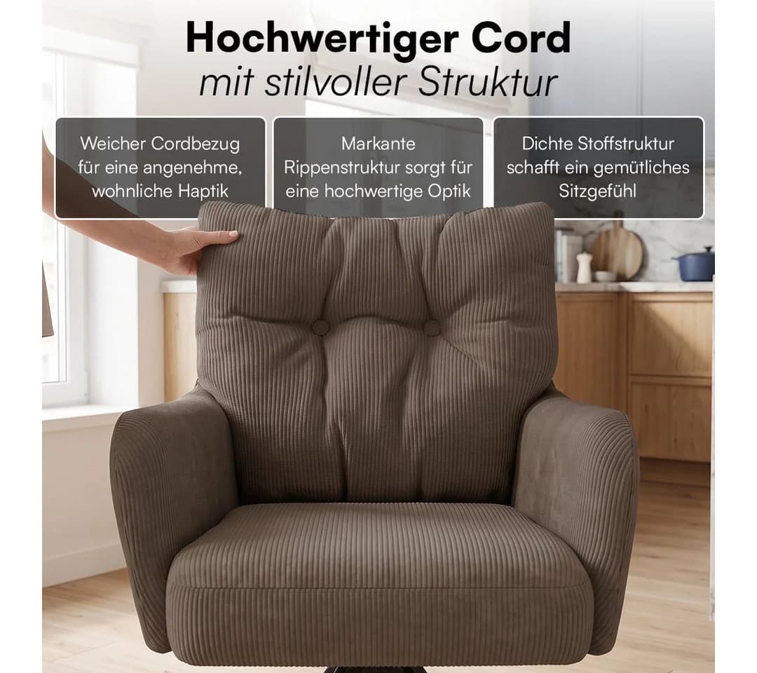 skølm Esszimmerstuhl Arvakr 2er-Set Braun Cord 360° drehbar - Bild 4