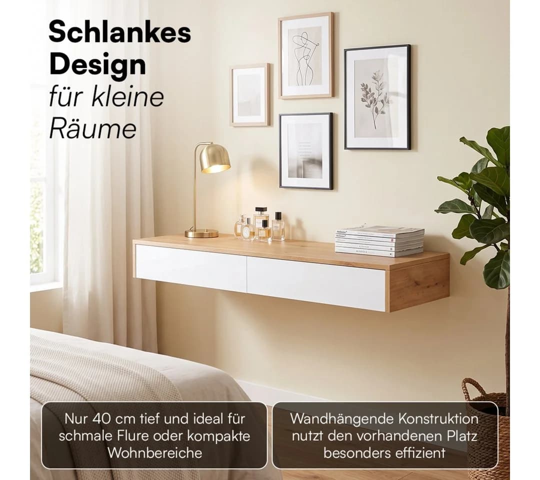 Bellamio Schminktisch Kafue mit Schubladen Weiß/Eichenoptik