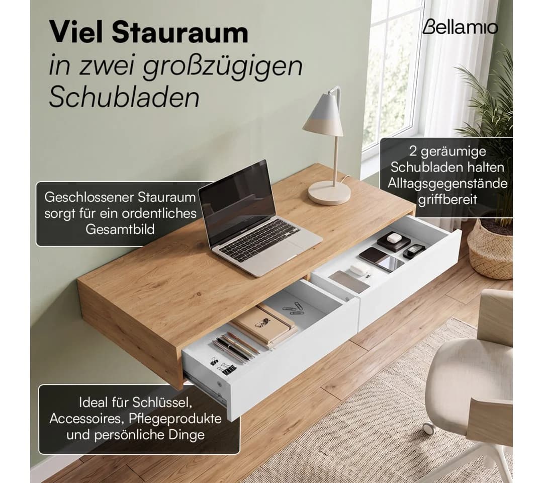 Bellamio Schminktisch Kafue mit Schubladen Weiß/Eichenoptik - Bild 3