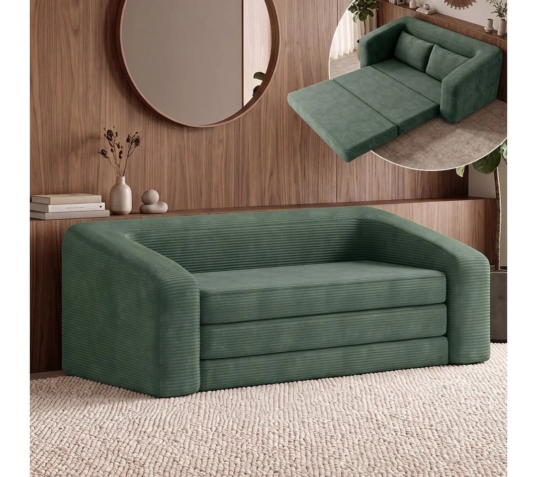 skølm Schlafsofa Fjäll Cord dunkelgrün mit Kissen - Bild 2