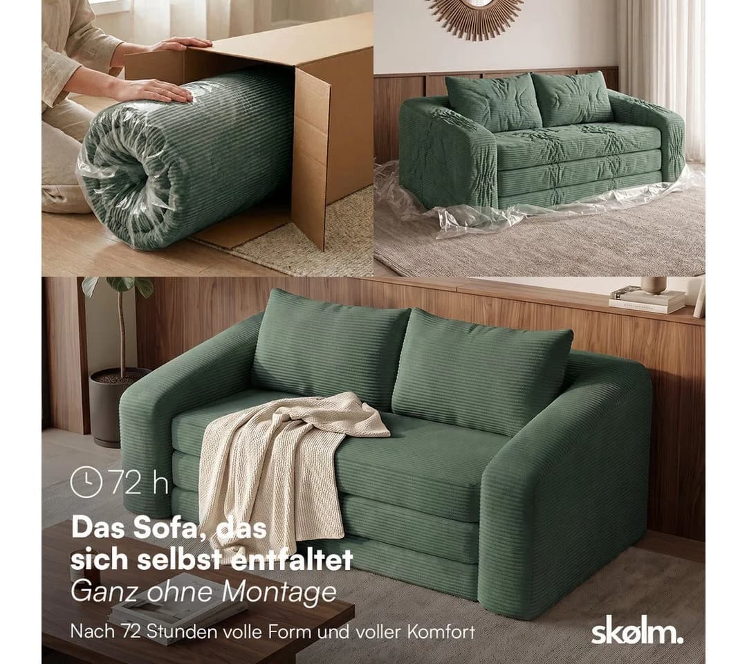 skølm Schlafsofa Fjäll Cord dunkelgrün mit Kissen - Bild 3