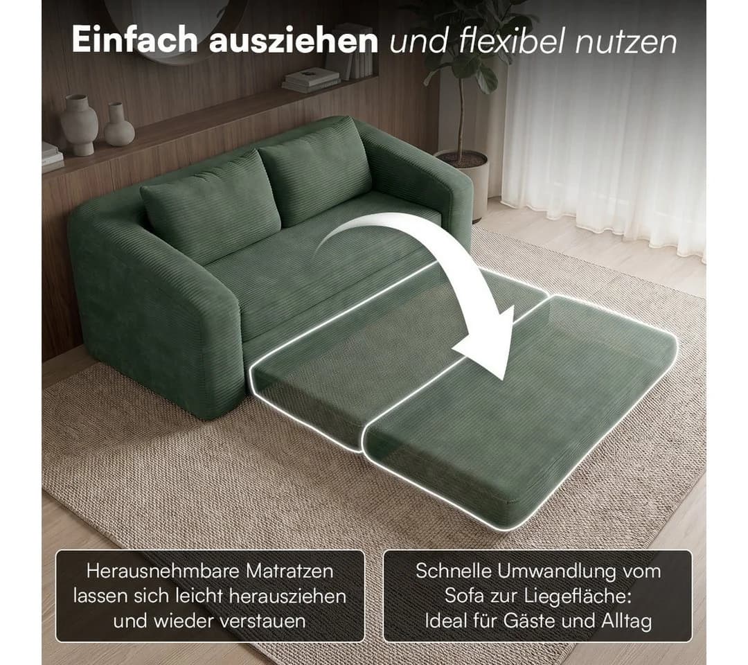 skølm Schlafsofa Fjäll Cord dunkelgrün mit Kissen - Bild 4