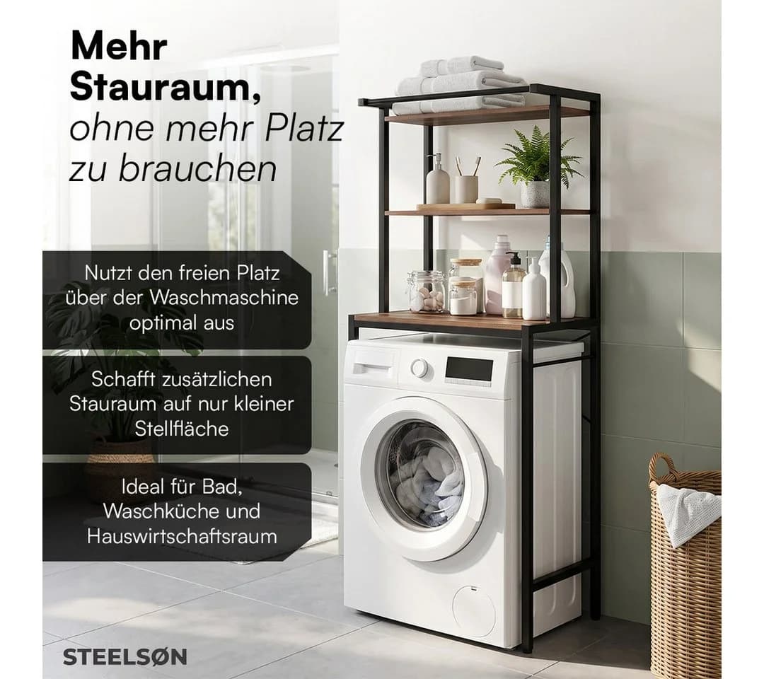 STEELSØN Waschmaschinenregal Aerial Schwarz mit 3 Ablagen - Bild 3