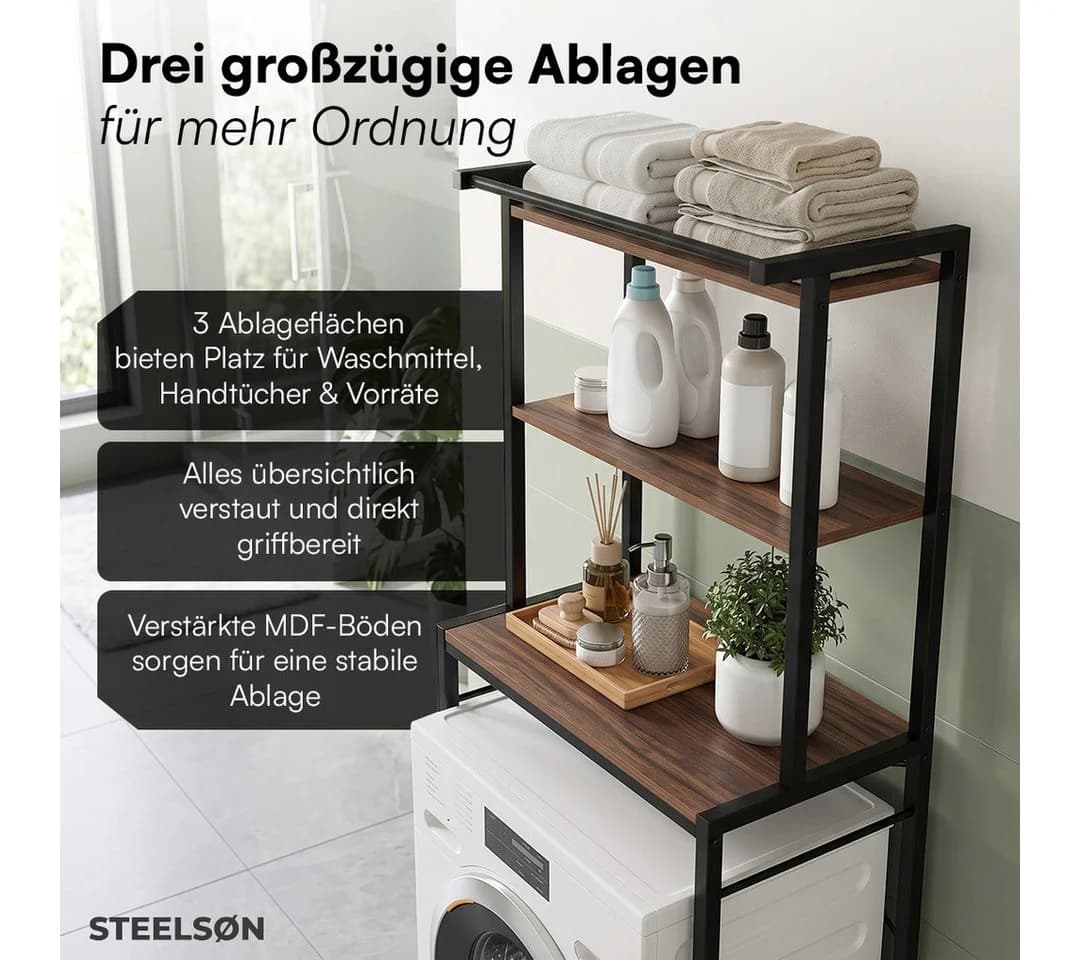 STEELSØN Waschmaschinenregal Aerial Schwarz mit 3 Ablagen - Bild 4