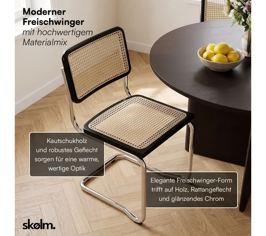 skølm Esszimmerstuhl Langhus Schwingstuhl 2er Set Rattanoptik Kautschukholz