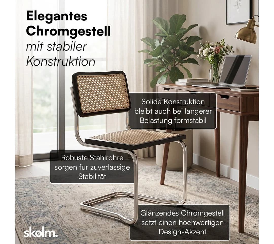 skølm Esszimmerstuhl Langhus Schwingstuhl 2er Set Rattanoptik Kautschukholz - Bild 4