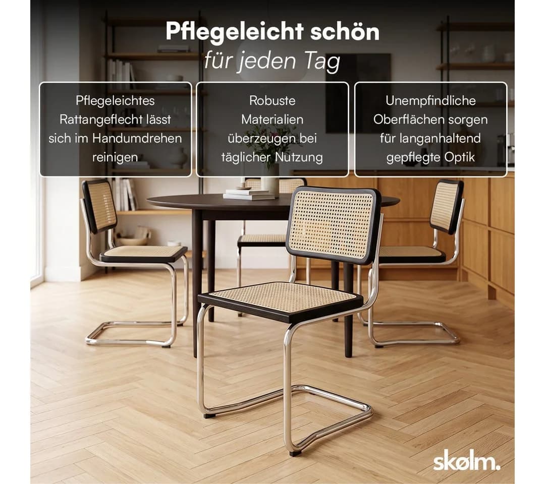 skølm Esszimmerstuhl Langhus Schwingstuhl 2er Set Rattanoptik Kautschukholz - Bild 5