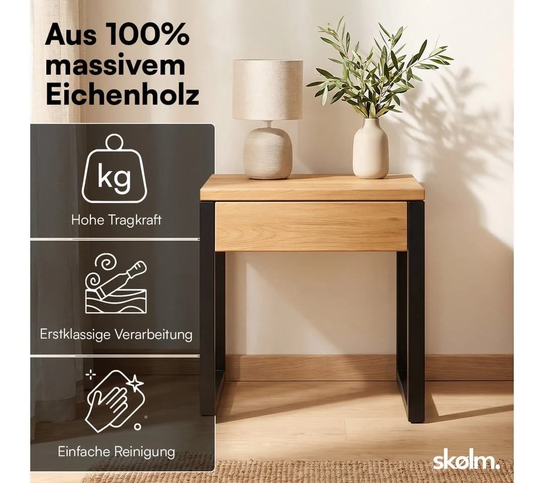 skølm Nachttisch Alver Eiche/Schwarz mit Schublade
