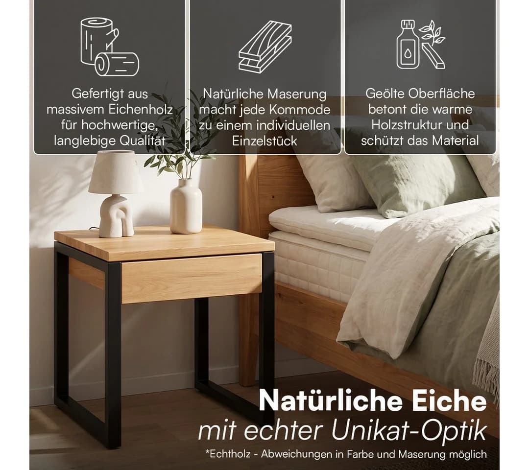 skølm Nachttisch Alver Eiche/Schwarz mit Schublade - Bild 3