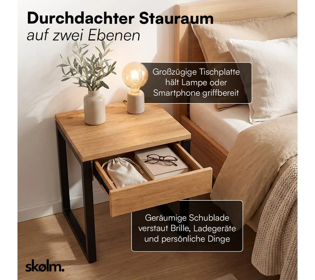 skølm Nachttisch Alver Eiche/Schwarz mit Schublade - Bild 4