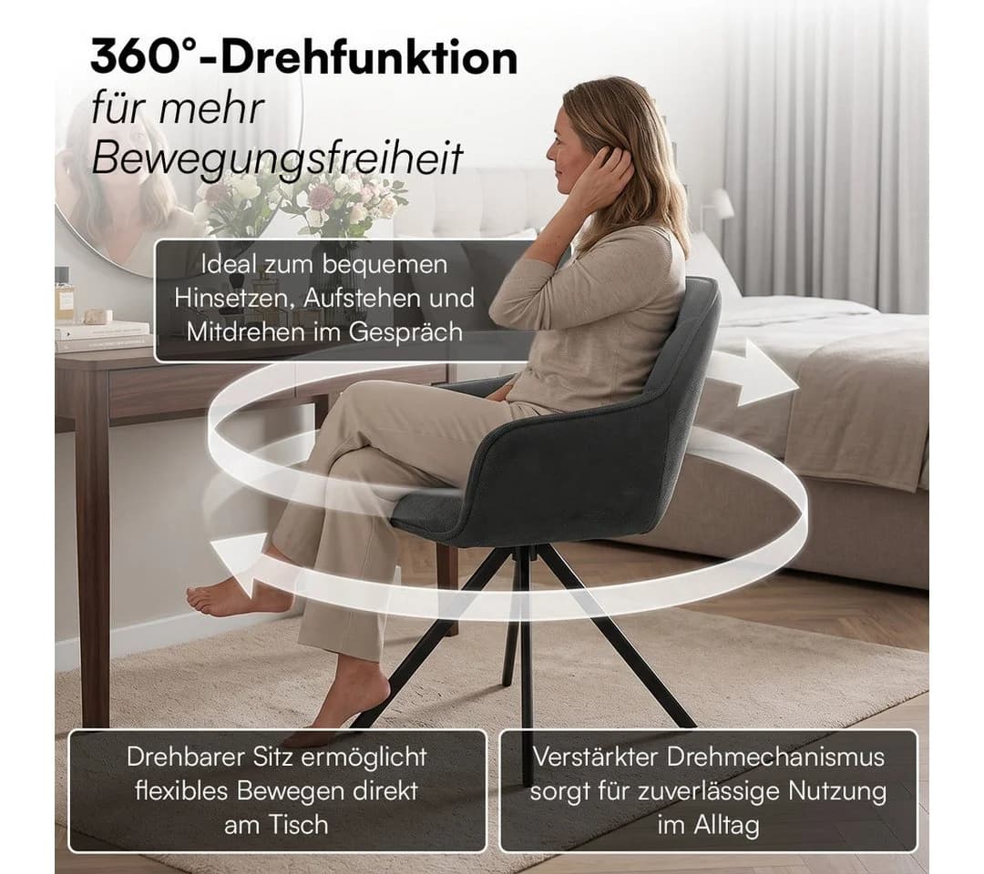 skølm Esszimmerstuhl Thokk Drehstuhl Leinenbezug Anthrazit 4er Set