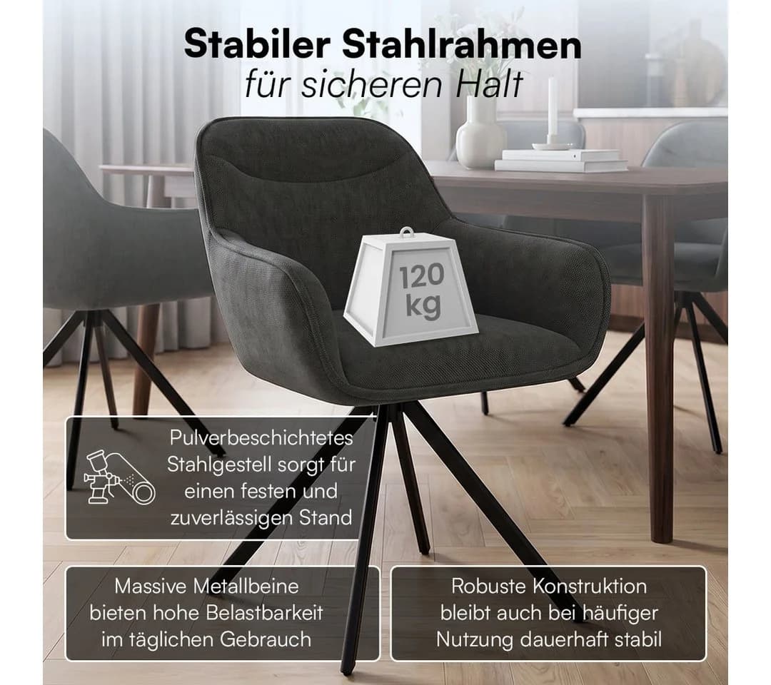 skølm Esszimmerstuhl Thokk Drehstuhl Leinenbezug Anthrazit 4er Set - Bild 3