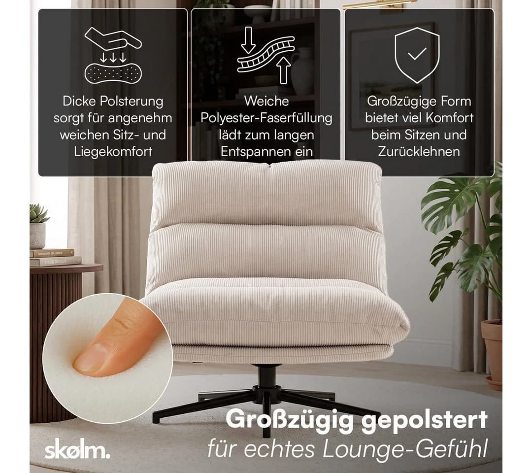 skølm Relaxsessel Hnoss Cord Beige 360° drehbar verstellbar - Bild 4