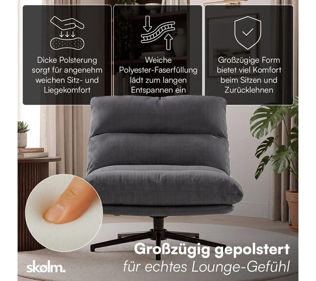 skølm Relaxsessel Hnoss Cord Dunkelgrau 360° drehbar verstellbar - Bild 4