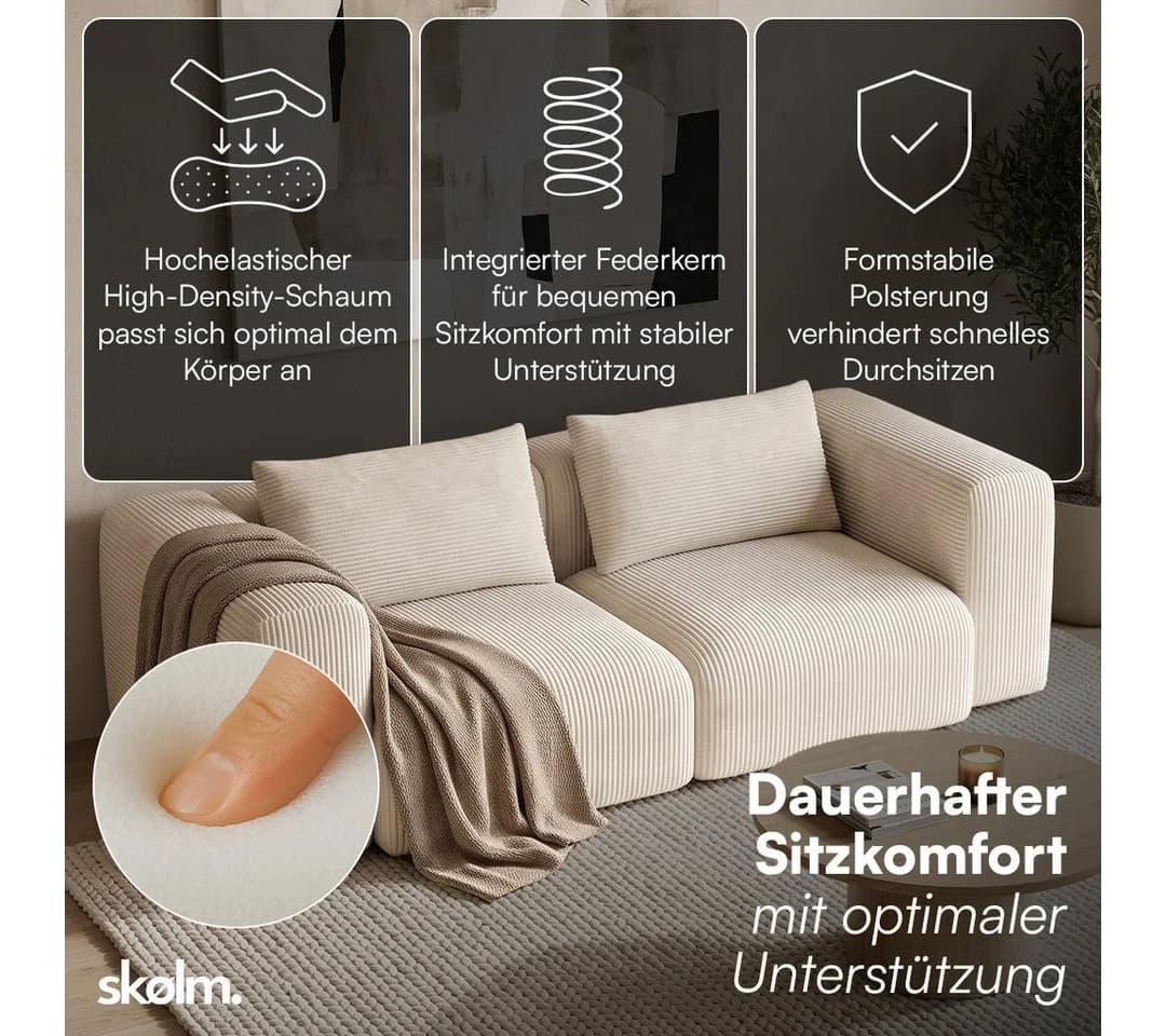 skølm Sofa Hårga Cord 2-Sitzer Beige mit Federkern