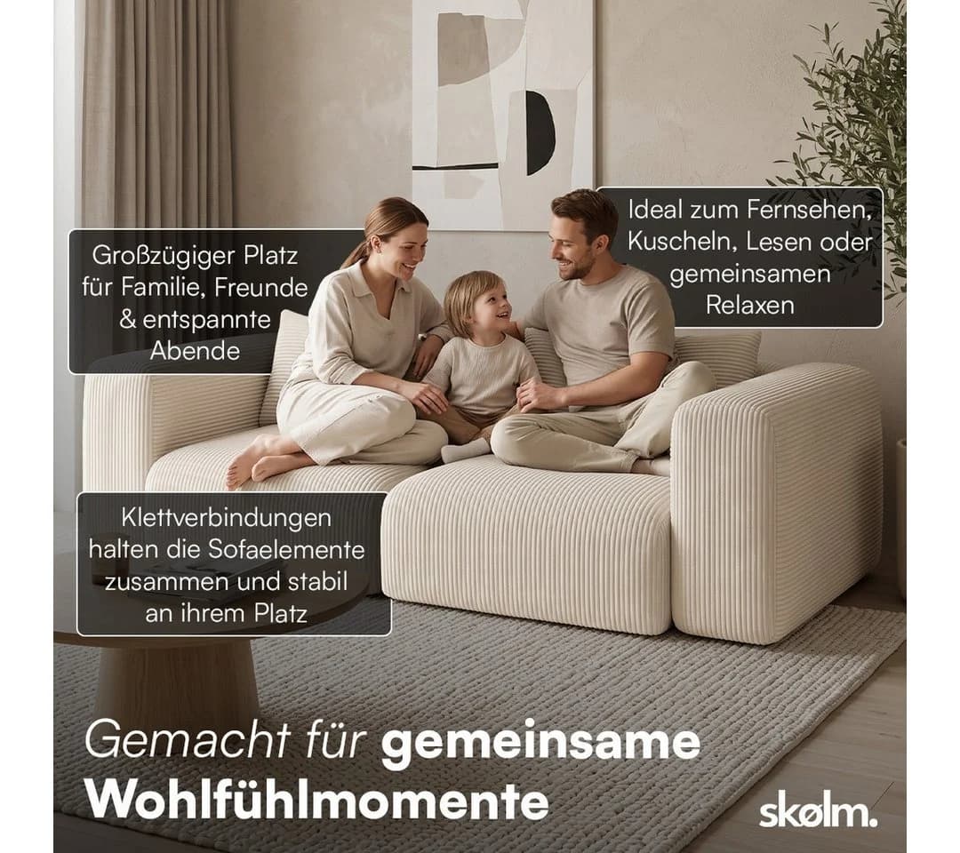 skølm Sofa Hårga Cord 2-Sitzer Beige mit Federkern - Bild 4