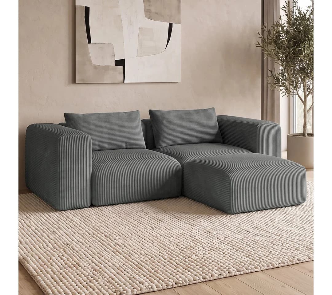 skølm Sofa Hårga Cord 2-Sitzer mit Hocker Dunkelgrau - Bild 2