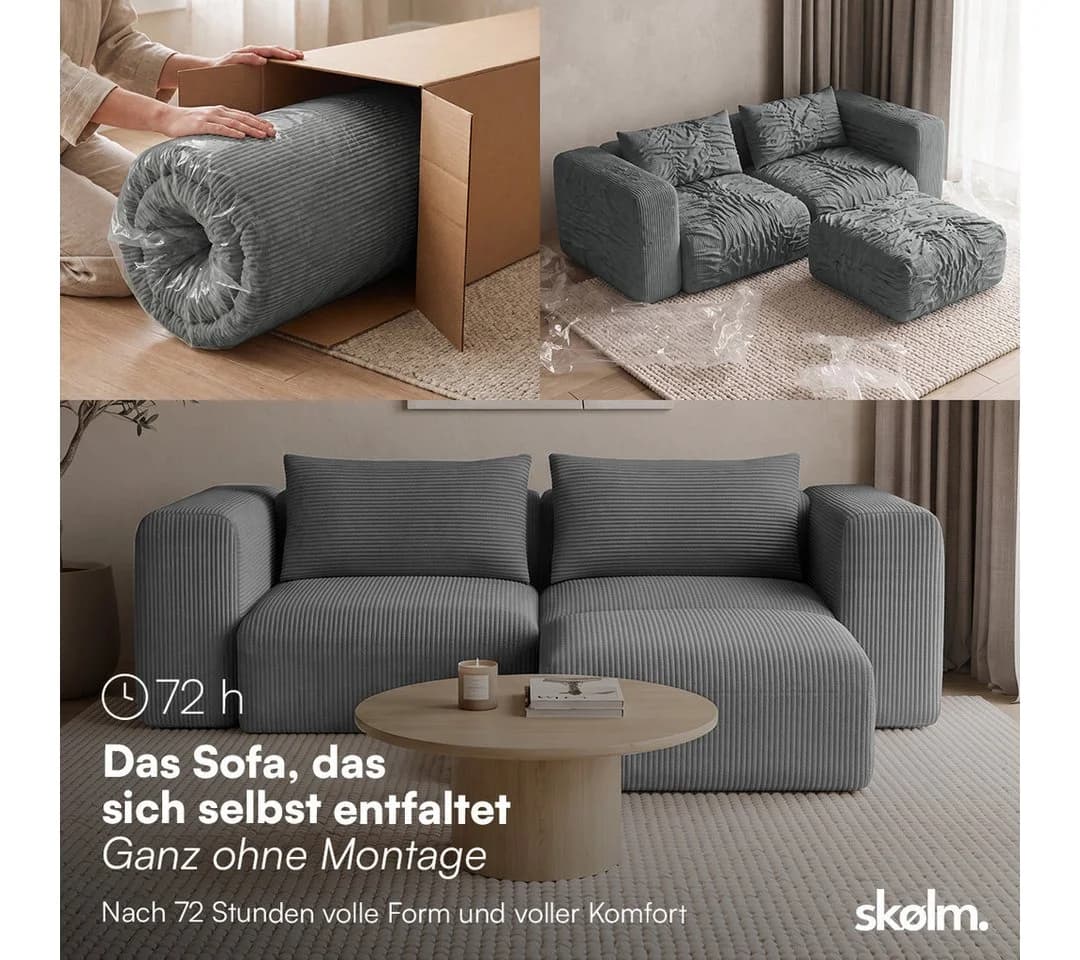 skølm Sofa Hårga Cord 2-Sitzer mit Hocker Dunkelgrau - Bild 3