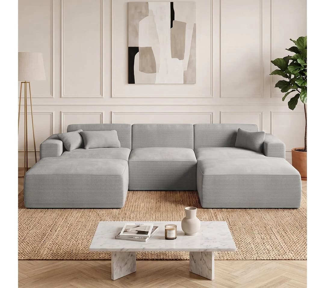 skølm Sofa Freki Cord Grau 3-Sitzer mit Hockern - Bild 2