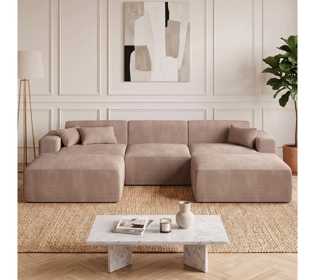 skølm Sofa Freki Cord 3-Sitzer mit 2 Hockern Taupe - Bild 2