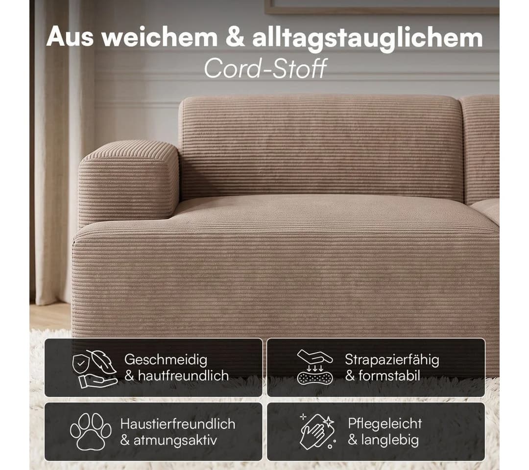 skølm Sofa Freki Cord 3-Sitzer mit 2 Hockern Taupe - Bild 3