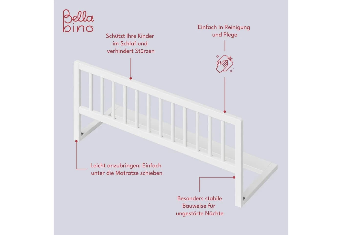 Bellabino Bettschutzgitter Yuna Weiß Massivholz Klappbar - Bild 3