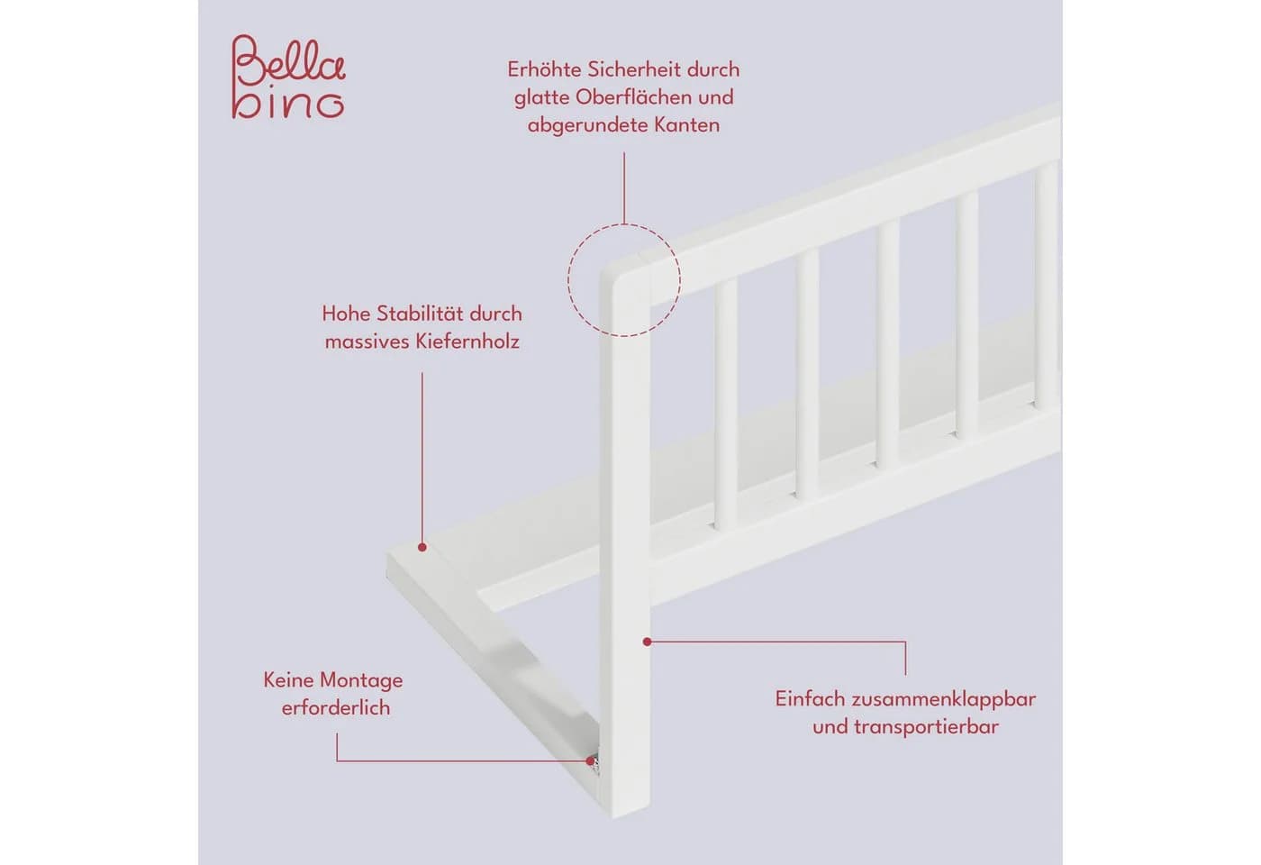 Bellabino Bettschutzgitter Yuna Weiß Massivholz Klappbar - Bild 4