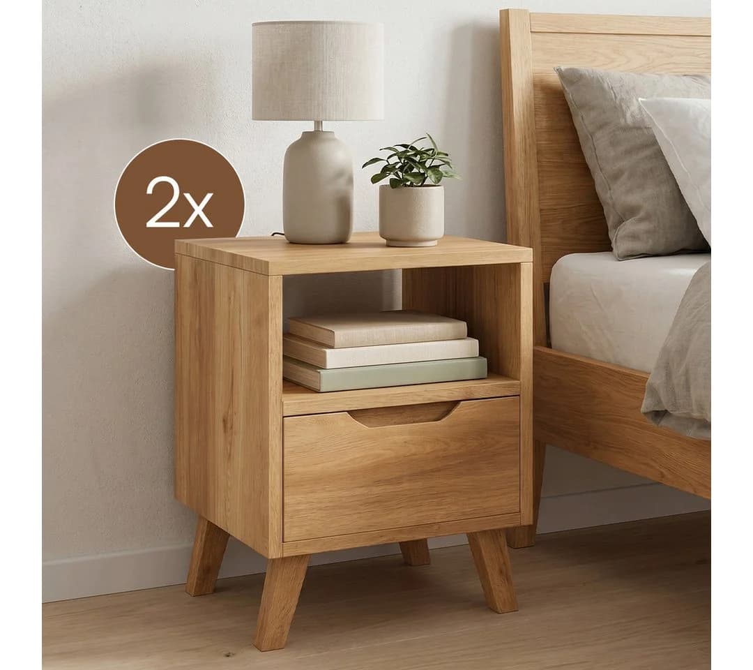 skølm Nachttisch Kólga Massivholz Eiche Beige Modern - Bild 2