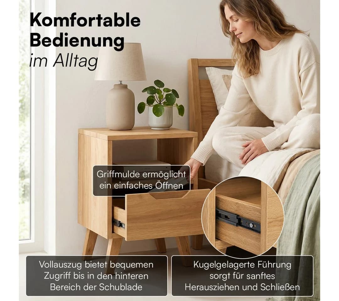 skølm Nachttisch Kólga Massivholz Eiche Beige Modern - Bild 3