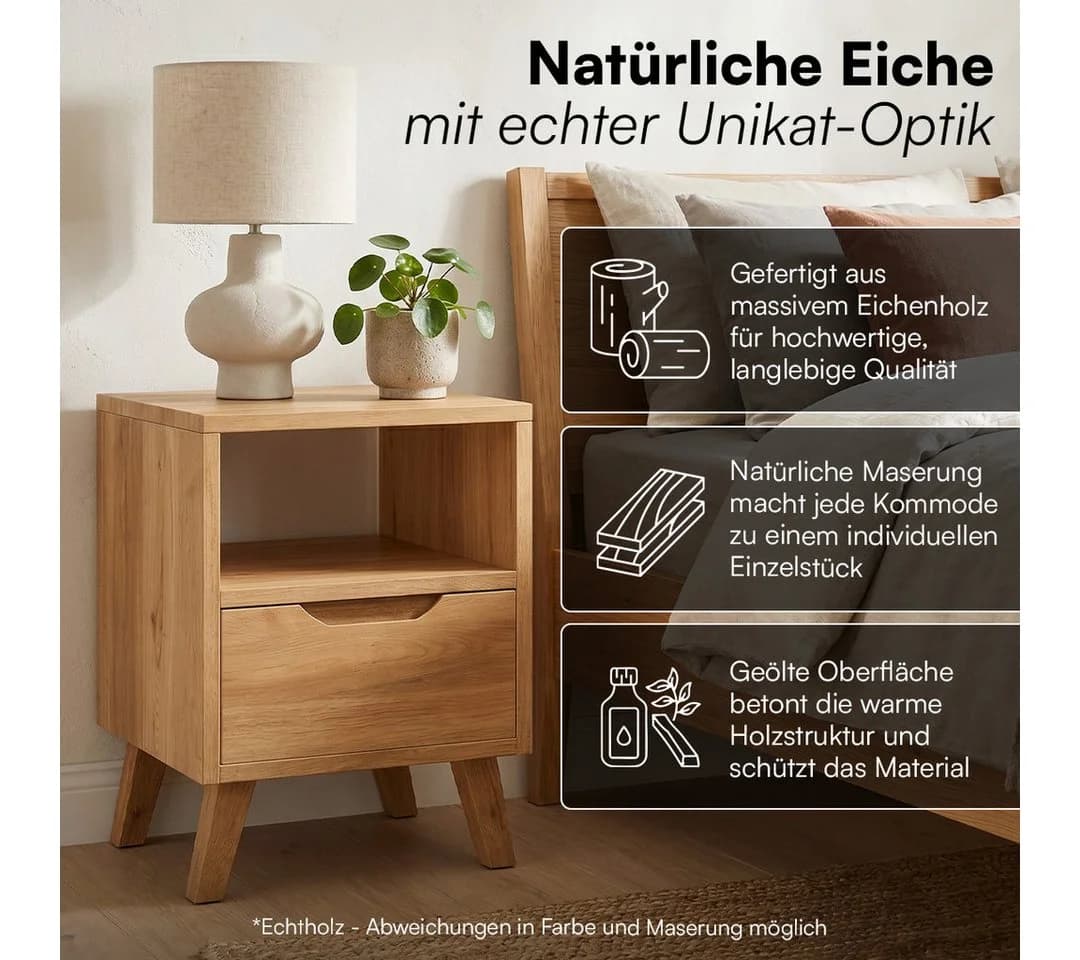 skølm Nachttisch Kólga Massivholz Eiche Beige Modern - Bild 5