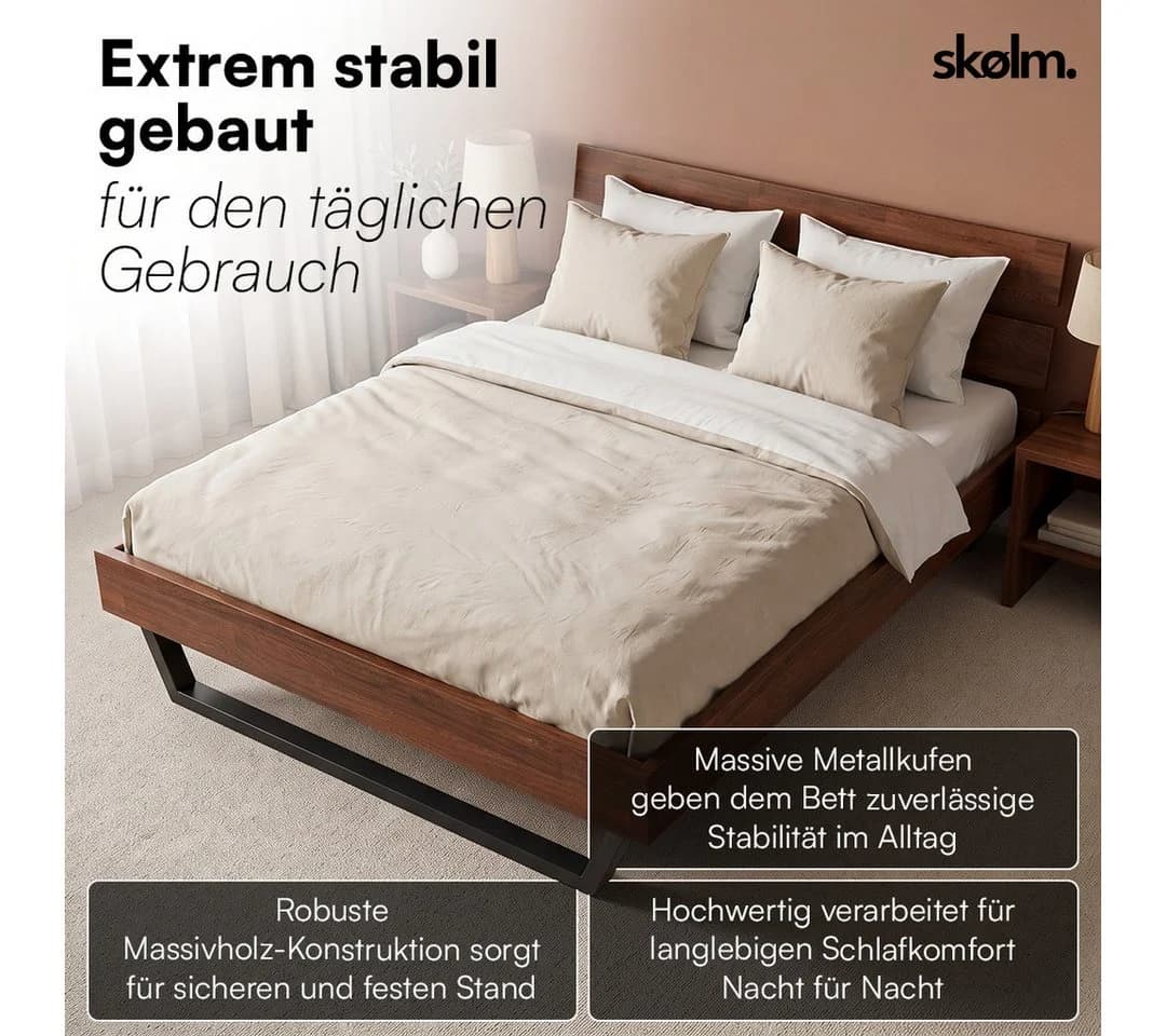 skølm Massivholzbett Alver Eiche geölt mit Metallkufen - Bild 4