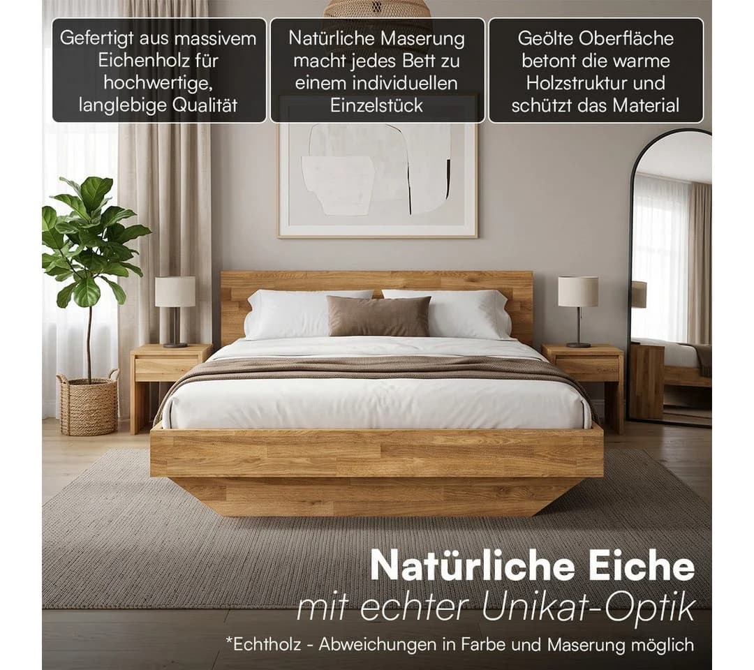 skølm Massivholzbett Hjort Eiche Natur Geölt
