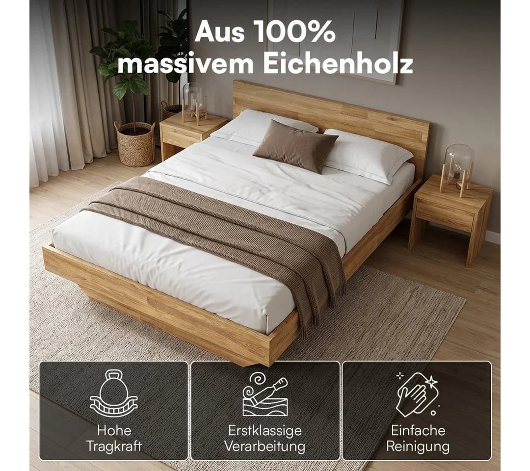 skølm Massivholzbett Hjort Eiche Natur Geölt - Bild 3