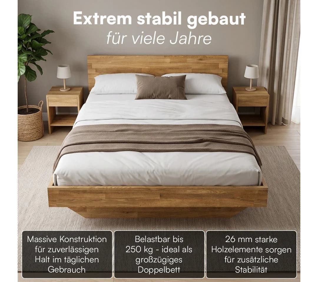 skølm Massivholzbett Hjort Eiche Natur Geölt - Bild 5
