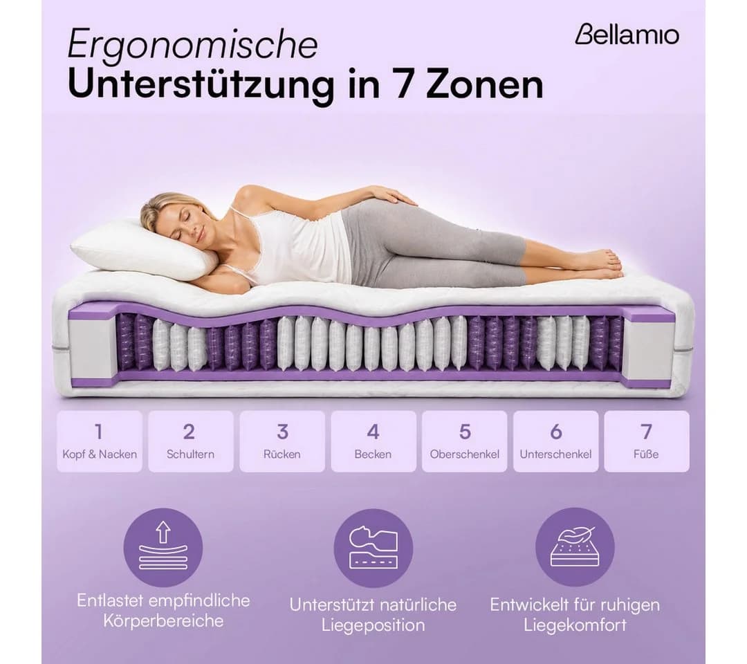 Bellamio Taschenfederkernmatratze Lift 7 Zonen H3 Weiß - Bild 3