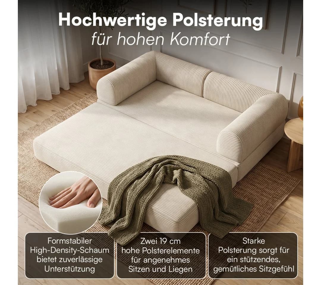 Bellamio Sofa Guavi Cord Beige Schlaffunktion