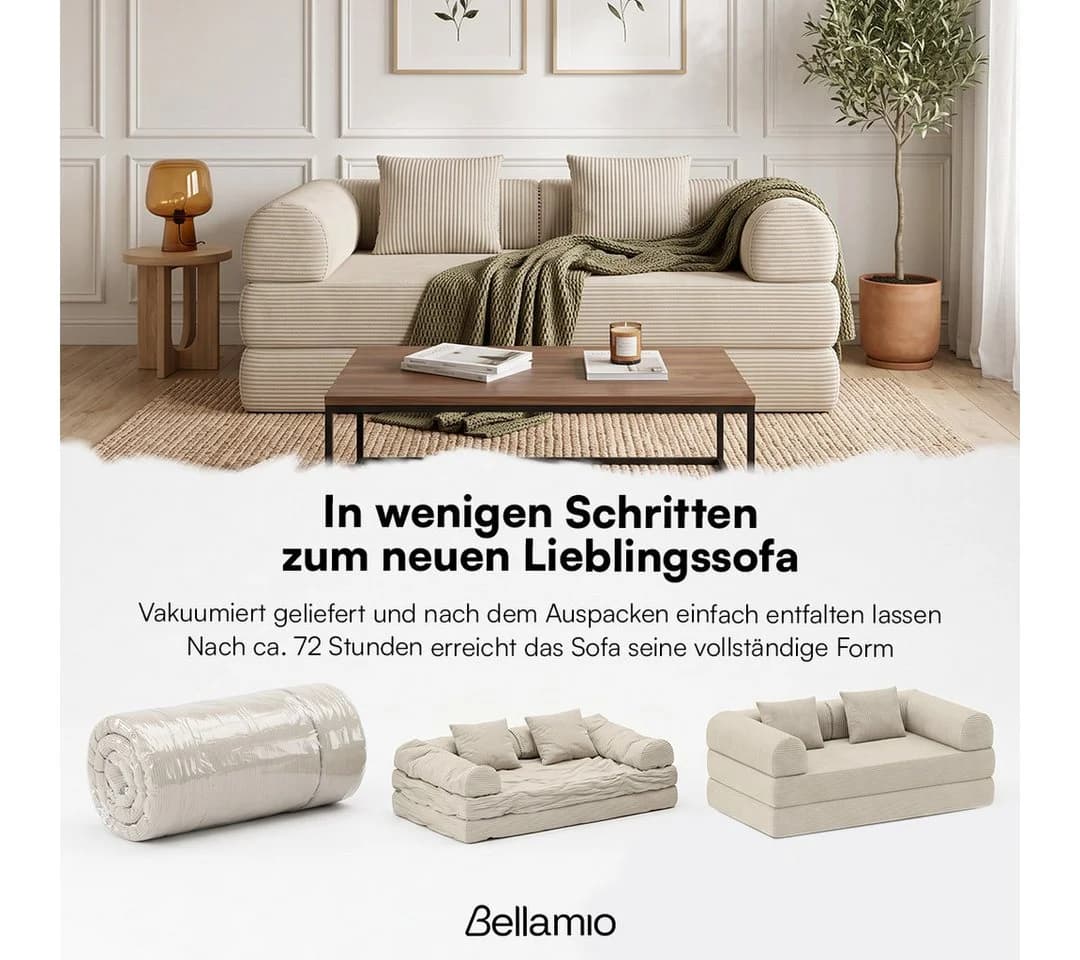 Bellamio Sofa Guavi Cord Beige Schlaffunktion - Bild 3