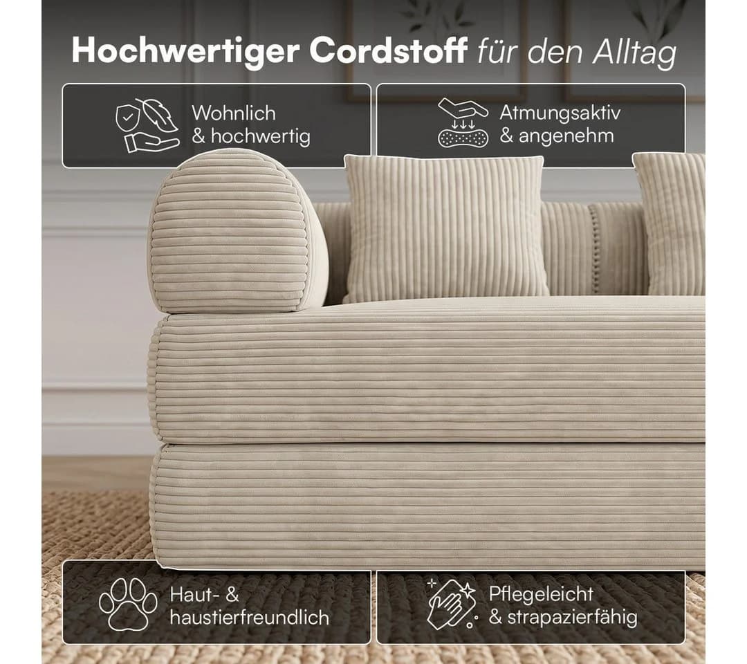 Bellamio Sofa Guavi Cord Beige Schlaffunktion - Bild 5