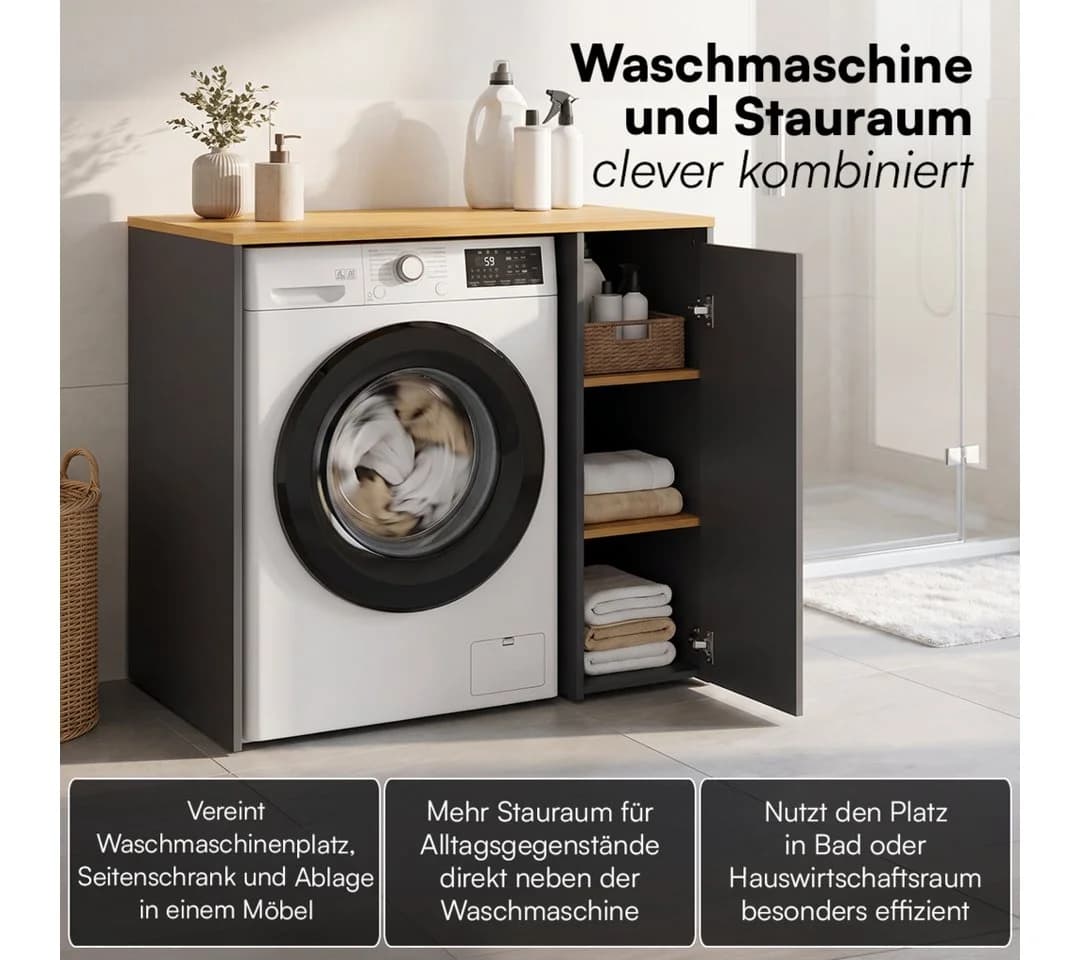Bellamio Waschmaschinenumbauschrank Vist Anthrazit/Eiche