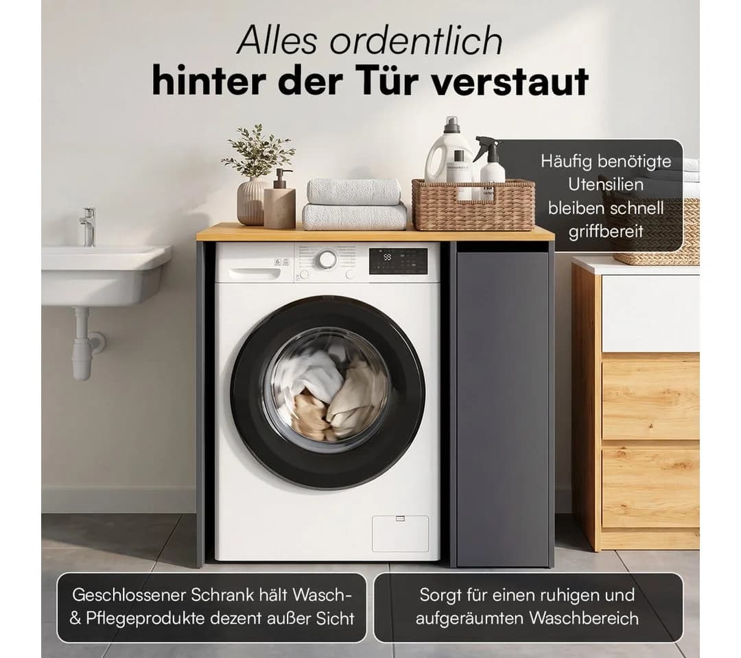 Bellamio Waschmaschinenumbauschrank Vist Anthrazit/Eiche - Bild 3