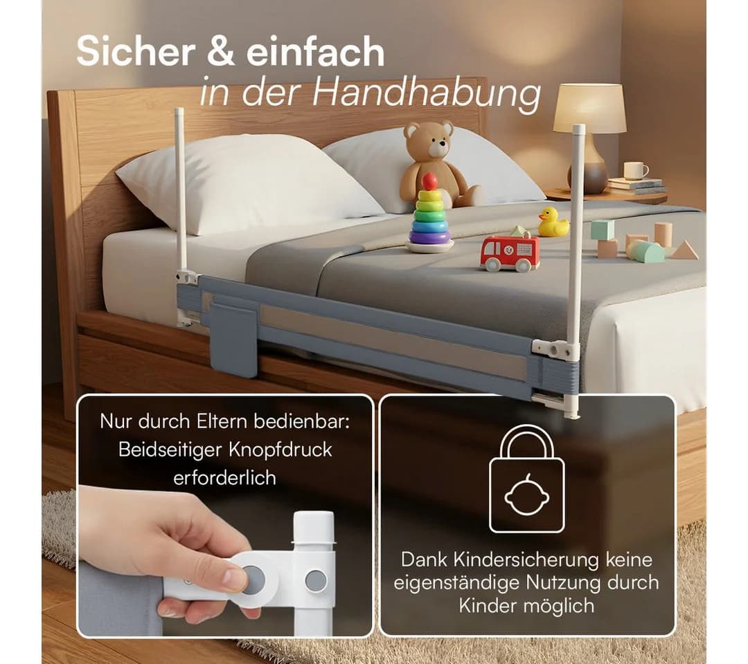 Bellabino Bettschutzgitter Drina höhenverstellbar mit Sicherheitsgurt - Bild 4