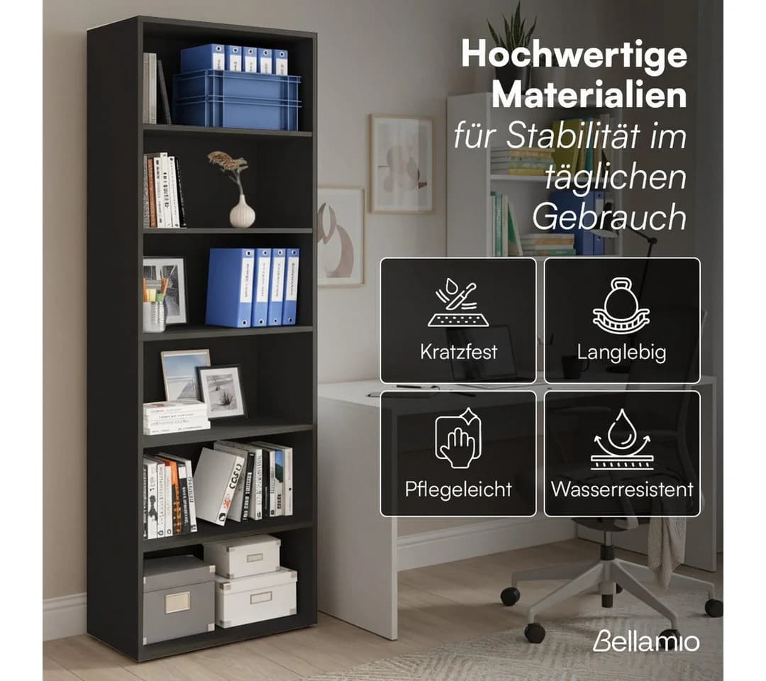 Bellamio Regal Apol Bücherregal Schwarz 6 Fächer - Bild 4
