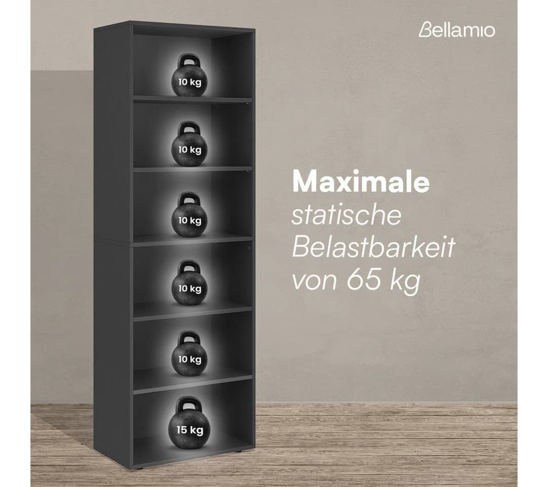 Bellamio Regal Apol Bücherregal Schwarz 6 Fächer - Bild 5