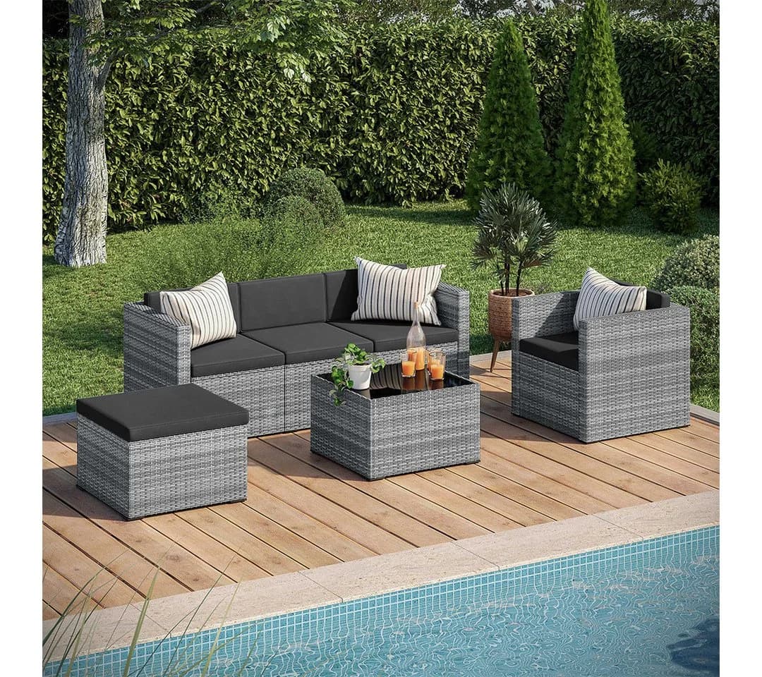 STEELSØN Gartenlounge Set Zethora Polyrattan Grau Anthrazit