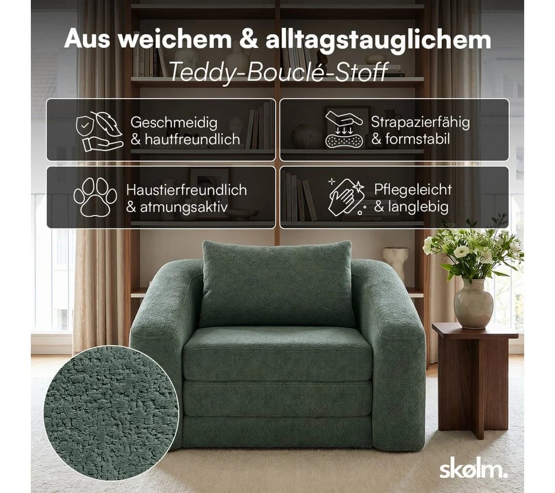 skølm Schlafsessel Fjäll mit Kissen dunkelgrün Teddy-Bouclé - Bild 4