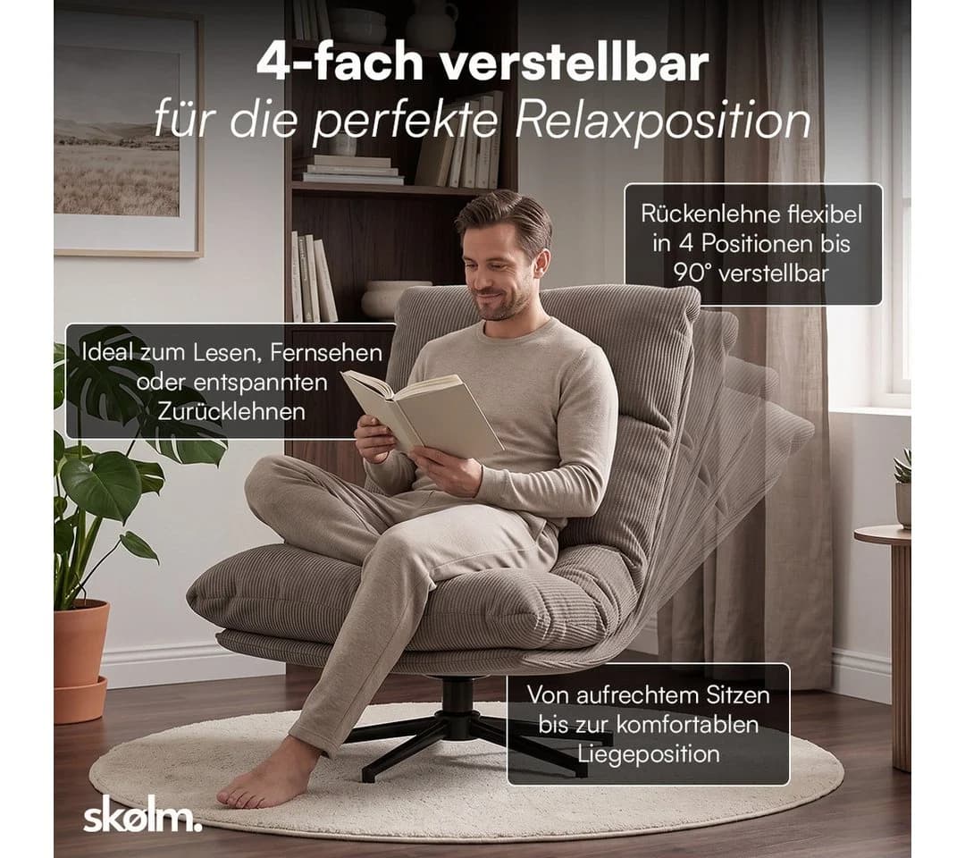 skølm Relaxsessel Hnoss Cord Macchiato drehbar verstellbar - Bild 3