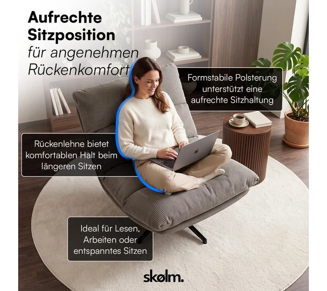 skølm Relaxsessel Hnoss Cord Macchiato drehbar verstellbar - Bild 5